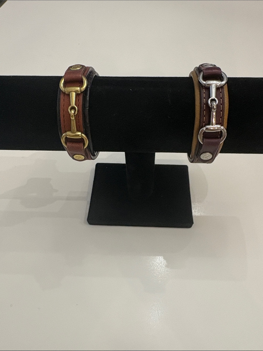 Two Leather Horsebit Bracelet - Light Brown and Dark Brown